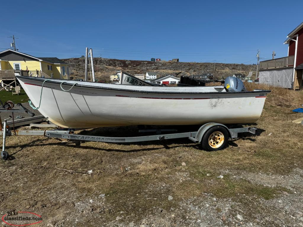 Fibreglass boat and Honda outboard motor Greenspond, Newfoundland