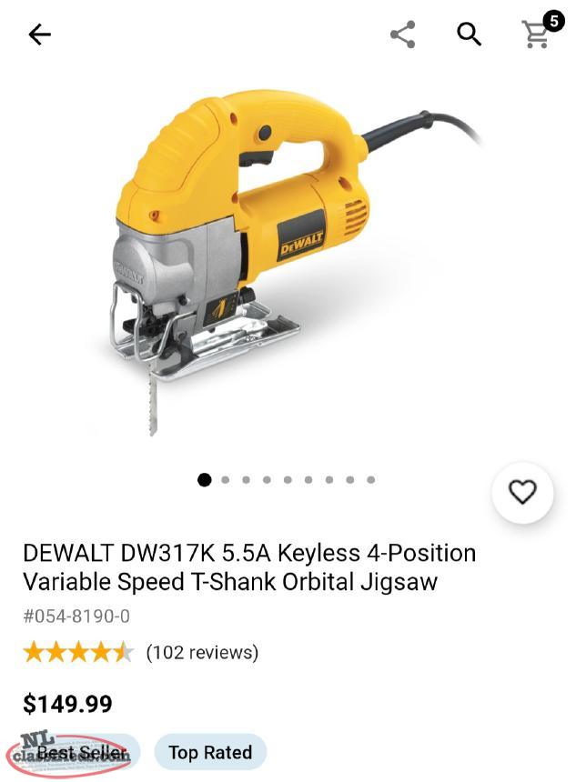 Dewalt Corded Jigsaw St. Lawrence, Newfoundland Labrador NL Classifieds