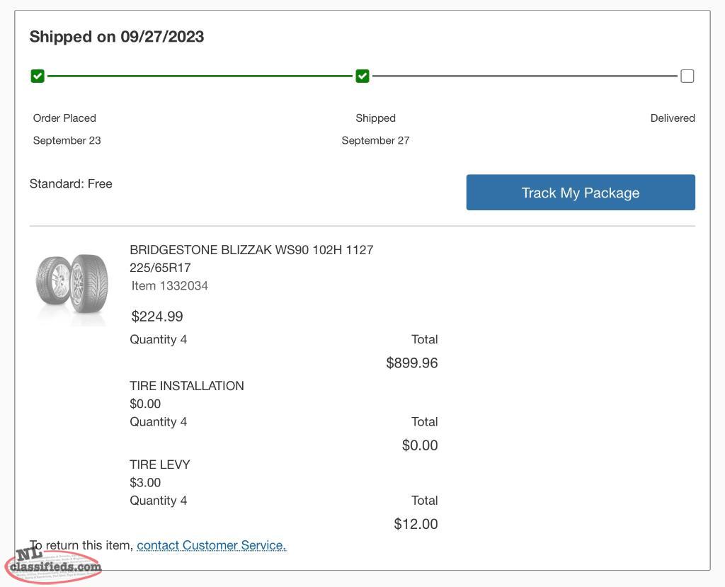 4 Bridgestone Blizzak tires 225/65R17 St. Johns, Newfoundland